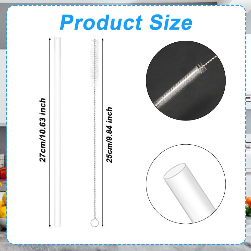 PEUTIER 4pcs 10.63 Inch Reusable Straws for YETI 42oz Cups, Clear Drinking Straws Plastic Straws Replacement for Tumblers with Straw Cleaner Brush & 4pcs Straw Stoppers Topper Cover - Image 2